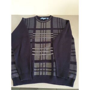 Maxini Mens Sweater Sz XL Crew Neck Black Gray Stripes‎ Long Sleeve Wool Blend